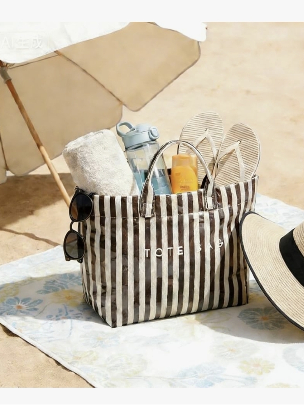 Striped Black & White Tote Bag - Picture 6 of 7